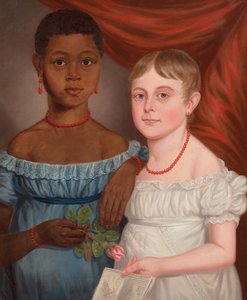 Portret van twee meisjes, vroeg 19e eeuw (olieverf op doek) door American School