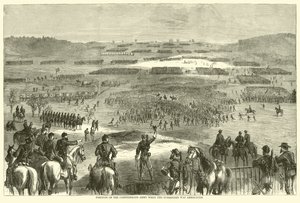 Positie van het Confederale Leger toen de overgave werd aangekondigd, april 1865