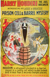 Poster die een nieuwe act van Houdini adverteert door American School