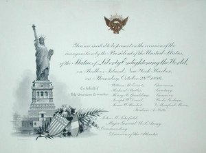 Presidentiële uitnodiging voor de inhuldiging van het Vrijheidsbeeld, donderdag 28 oktober 1886