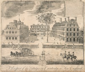 Afdruk van Harvard University c. 1700 door American School