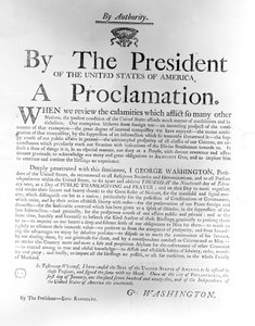 Proclamatie van president George Washington (1732-99) waarin donderdag 19 februari wordt uitgeroepen tot een dag van openbare dankzegging en gebed, 1795