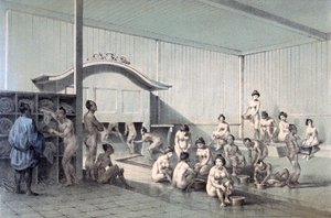 Openbaar bad in Simoda, 1856 door American School