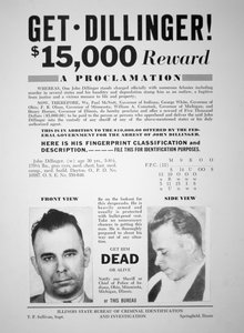 Beloningsposter voor John Dillinger door American School