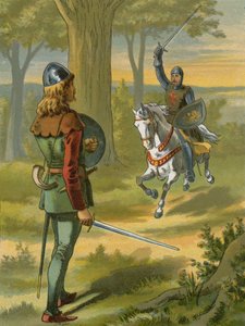 Robin Hood stopt de ridder in zwarte wapenrusting door American School