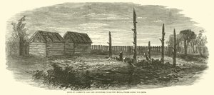 Ruïnes van Garretts schuur en bijgebouwen nabij Port Royal, waar Booth werd neergeschoten, april 1865 door American School