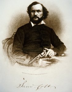 Samuel Colt met een van zijn slaghoedjesrevolvers