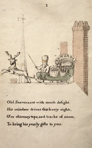 Kerstman met slee en rendieren, uit De Vriend van de Kinderen gepubliceerd in 1821