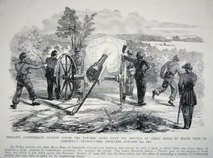 Beschieting van de cavalerie van de Confederatie over de Potomac-rivier vanaf de hoogten van Great Falls, 4 oktober 1861