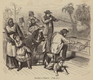 Schieten op alligators (gravure) door American School