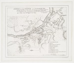 Schets van het gevecht bij Petersburg: tussen het Koninklijk Leger onder bevel van Majoor Gel. Phillips en het Amerikaanse leger onder bevel van Majoor Genl. Steuben waarin de laatsten werden verslagen, 25 april 1781 door American School