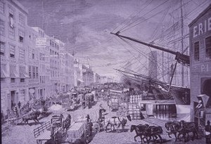 South Street Seaport in de jaren 1870, New York City (gravure) door American School