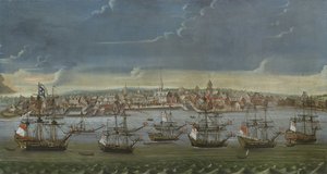 Zuidoostelijk uitzicht op de stad New York, ca. 1756-7 door American School