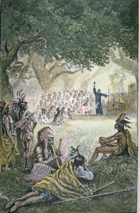 Spaanse jezuïetenmissionarissen bekeren indianen in Californië in de 17e eeuw door American School