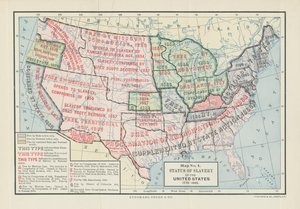 Status van slavernij in de Verenigde Staten, 1775-1865, uit "Division and Reunion, 1829-1889" door Woodrow Wilson, 1893 door American School