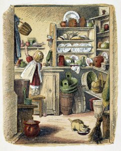 Opslag in de keuken in "Schnik, schnak, kleinigheden voor de kleintjes", kinderspelen. ed. London- Georges Ronthedge and sons. New York, The broad way Ludgate n.d. c. 1890.
