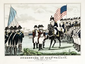 Overgave van Cornwallis in York Town, VA, oktober 1781, pub. Currier  Ives door American School