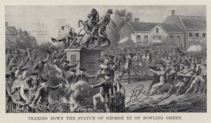 Het neerhalen van het standbeeld van George III op Bowling Green