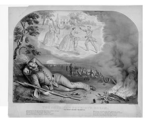 De droom van de Amerikaanse patriot, de nacht voor de slag, uitgegeven door Currier & Ives, 1861 door American School