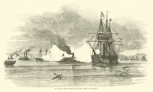 De Arkansas die door de Unie-vloot bij Vicksburg vaart, juli 1862 door American School