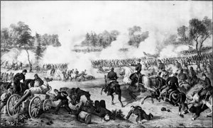 De Slag om de Wildernis, Virginia, 5 en 6 mei 1864, uitgegeven door Currier en Ives door American School