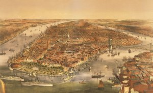 De stad New York, uitgegeven door Currier en Ives, 1870 door American School