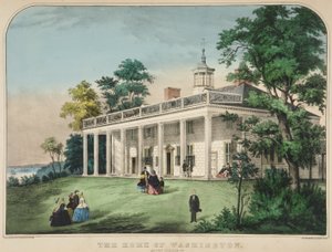 Het huis van Washington, Mount Vernon, Va., pub. c.1857 (kleur litho) door American School