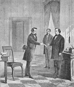 De afzetting van President Andrew Johnson (1808-75) 1868 door American School