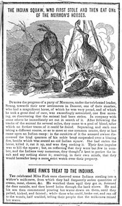 De Indiaanse Squaw die eerst een van de paarden van de Mormonen stal en daarna opat, uit Crocketts Almanak, 1852 door American School