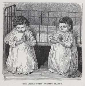 Het avondgebed van de kleine weesjes (litho) door American School