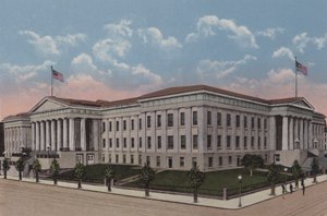 Octrooibureau, Washington DC (kleurenlitho) door American School