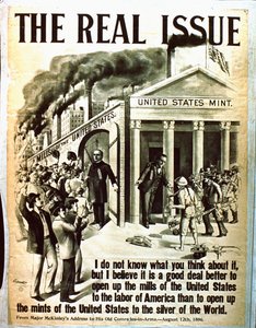 De echte kwestie - Een poster die pleit voor het openen van Amerikaanse fabrieken voor Amerikaanse arbeid