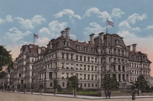 Het Staats-, Oorlogs- en Marinegebouw, Washington DC (kleurenlitho) door American School