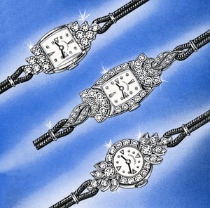 Drie Witte Gouden en Diamanten Dameshorloges door American School