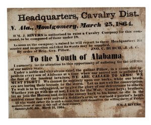 Aan de jeugd van Alabama: We roepen op tot wapens! (wervingsaffiche), 25 maart 1864 door American School
