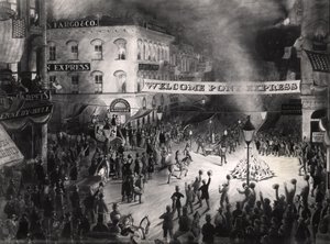 Triomfantelijke aankomst van de eerste Pony Express-boodschapper in Sacramento, 13 april 1860 door American School