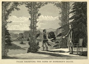 Tyler ontvangt het nieuws van de dood van Harrison, pub.1888 (gravure) door American School