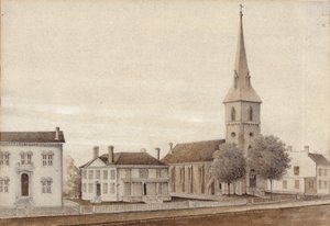Gezicht op Petersburg, Virginia (aquarel op papier) door American School