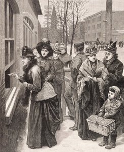 Vrouwen stemmen in Cheyenne, Wyoming, Verenigde Staten (litho) door American School