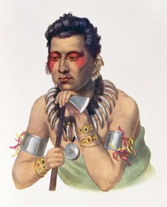 Jonge Ma-Has-Ka, Hoofd van de Iowas, 1837, illustratie uit The Indian Tribes of North America, Vol.1, door Thomas L. McKenney en James Hall, uitgegeven door John Grant door American School