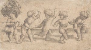 Vijf dansende putti door Amico Aspertini