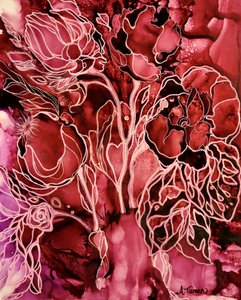 Karmozijnrode bloemenstroom door Amy Tieman