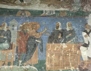 Christus voor Annas en Kajafas door Ancient Russian frescos