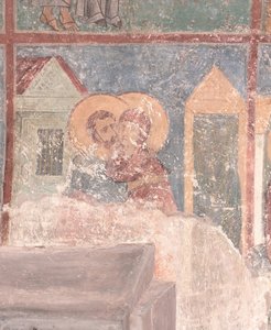 Ontmoeting van de Heiligen Joachim en Anna bij de Gouden Poort, 12e eeuw door Ancient Russian frescos