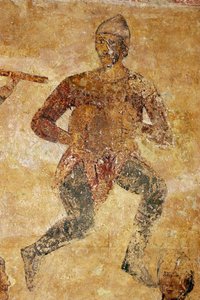 Muzikanten en acrobaten (detail) door Ancient Russian frescos