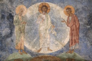 De Transfiguratie van Jezus, 12e eeuw door Ancient Russian frescos