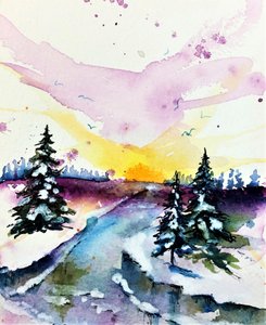 Kleurrijke winterzonsondergang