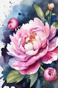 Roze pioenroos in aquarel door Anda Bieza