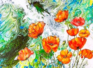 Kleurrijke papaver-tuin