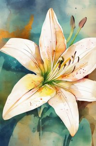 Aquarel: Witte lelie door Anda Bieza